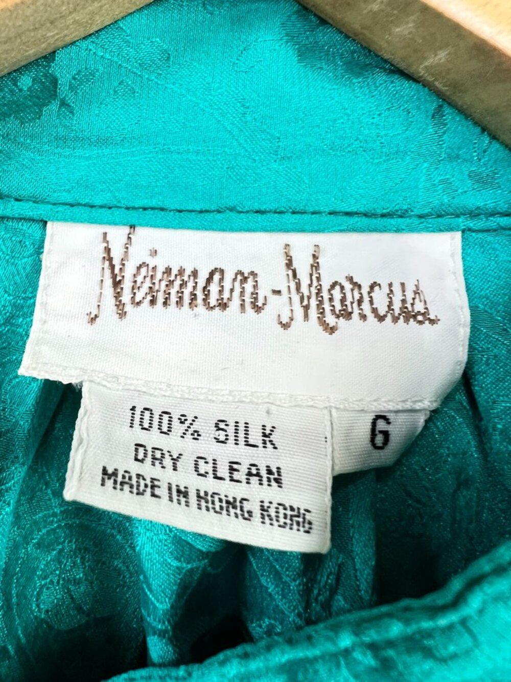 Vintage Neiman Marcus Women's Silk Button-Front Midi Dress Sz 6 Teal Paisley - Picture 3 of 12